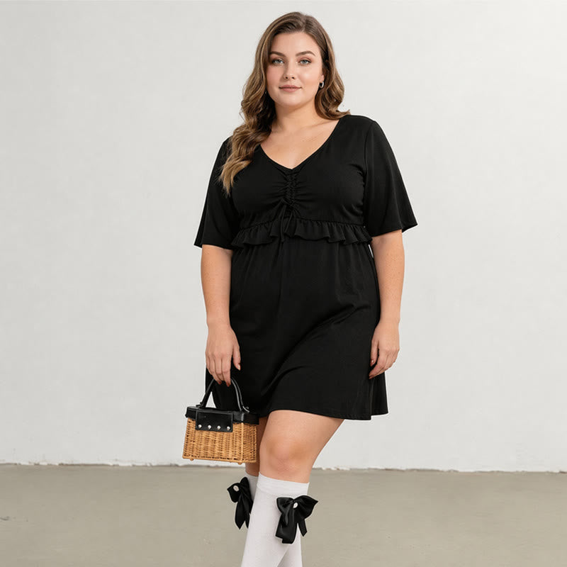 Mesh Sleeve Ruffle V Neck Swim Dress - image 1