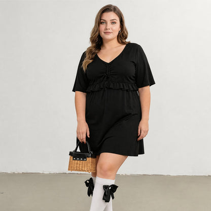 Mesh Sleeve Ruffle V Neck Swim Dress - image 1