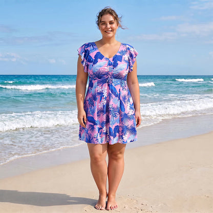 Tropical Leaf V Neck Swimwear - image 0