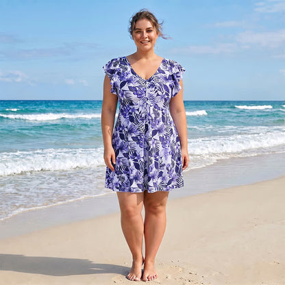 Tropical Leaf V Neck Swimwear - image 1