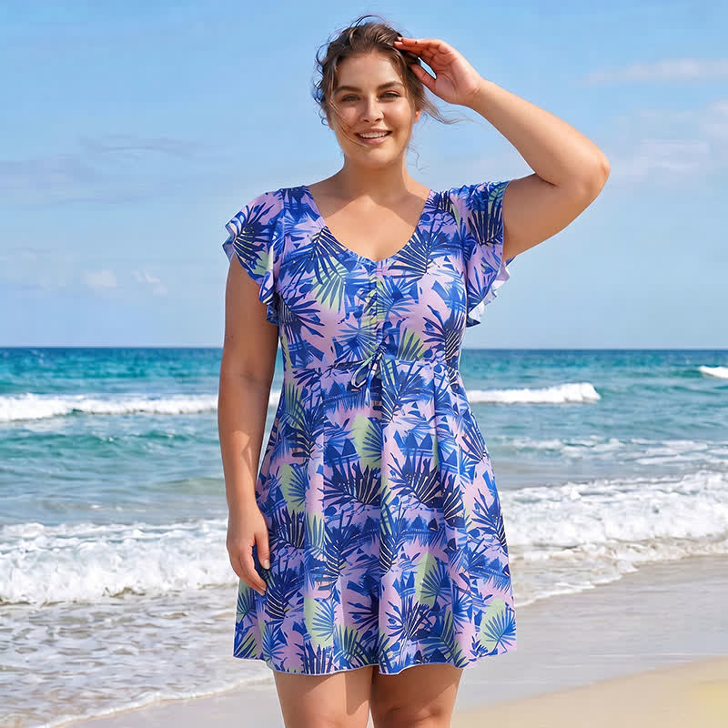 Tropical Leaf V Neck Swimwear - image 7