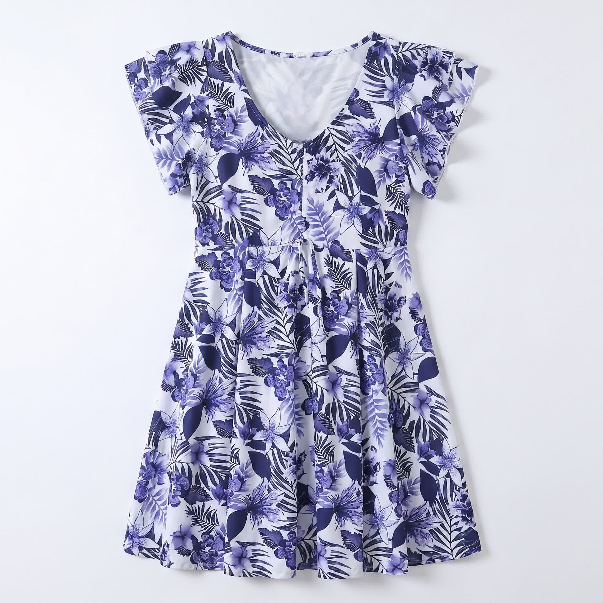 Tropical Leaf V Neck Swim Dress - A - 5XL - image 8