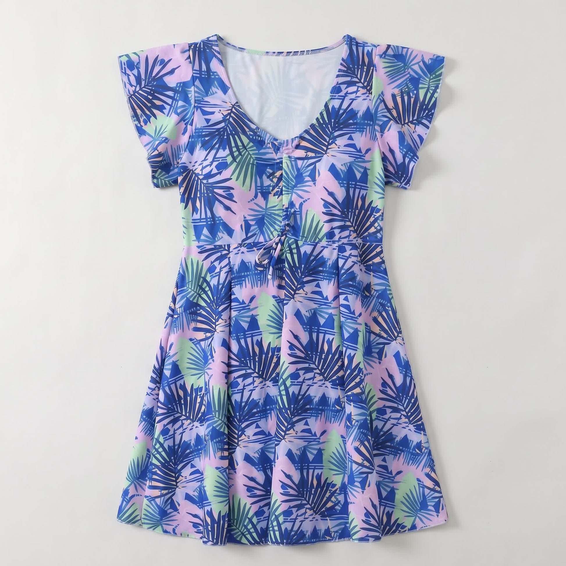 Tropical Leaf V Neck Swim Dress - D - 5XL - image 11