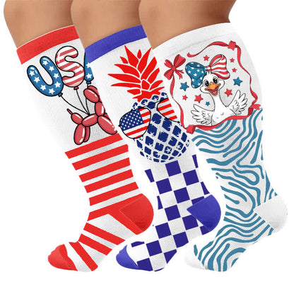 Plus Size Star Spangled Compression Socks - Multicolor(3 Pairs) - 4XL - image 4