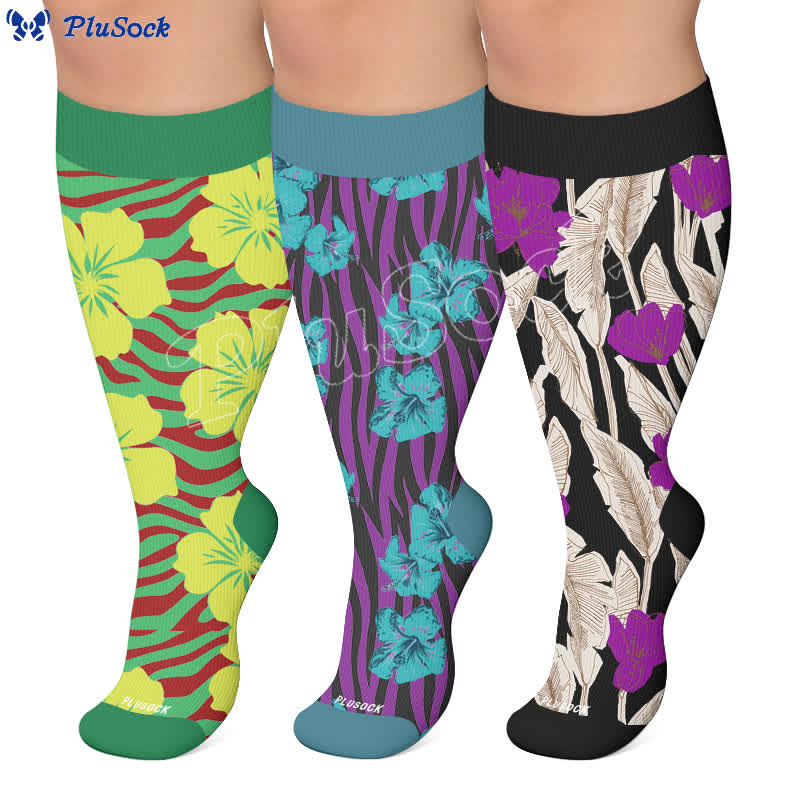 Plus Size Tropical Bloom Compression Socks - image 0