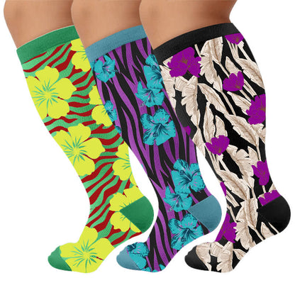 Plus Size Tropical Bloom Compression Socks - Multicolor(3 Pairs) - 4XL - image 4