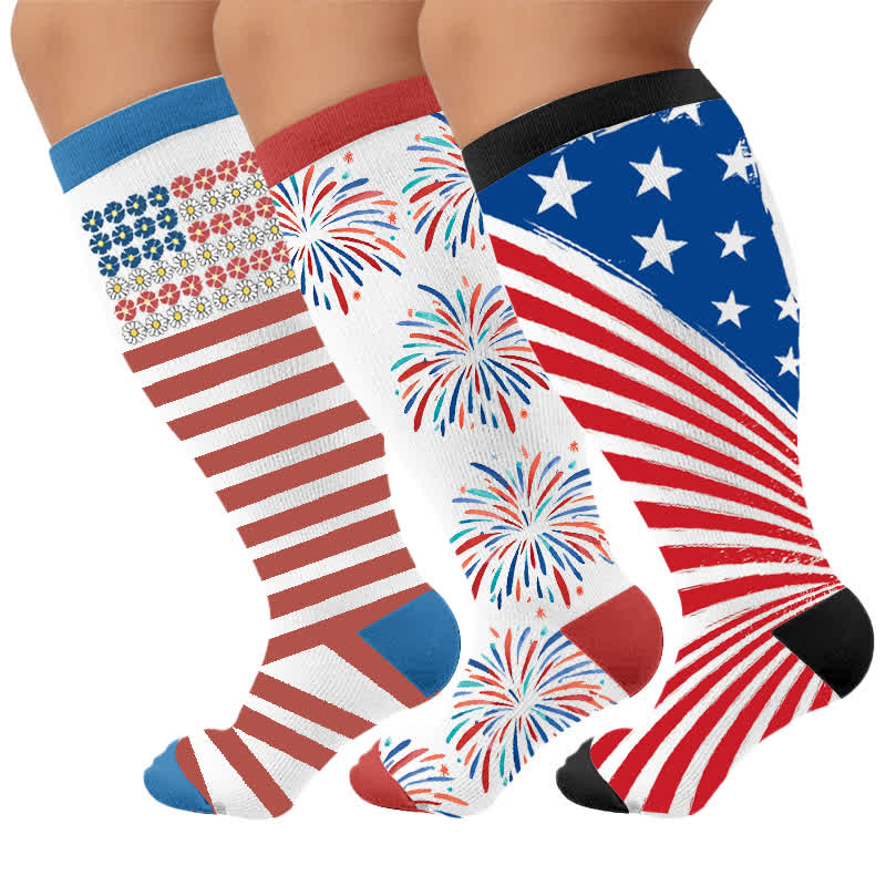 Plus Size Starburst Stripe Compression Socks - Multicolor(3 Pairs) - 4XL - image 4