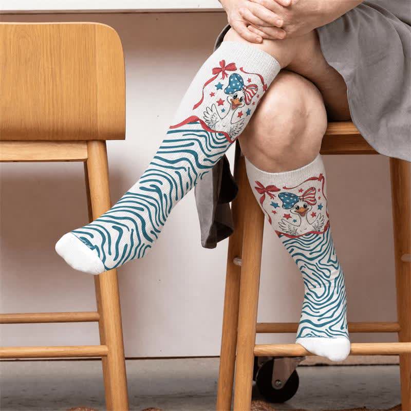 Plus Size Star Spangled Compression Socks - White(1 Pair) - 4XL - image 3