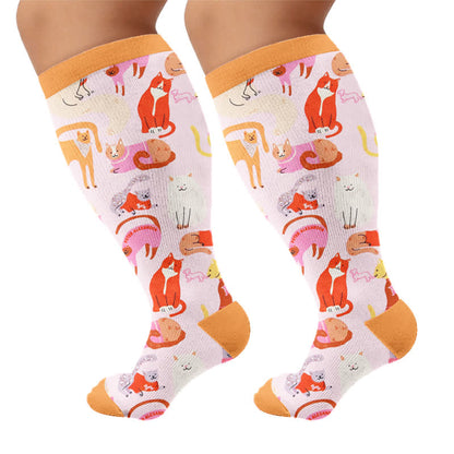 Plus Size Cute Cat Compression Socks - Orange(1 Pair) - 4XL - image 8