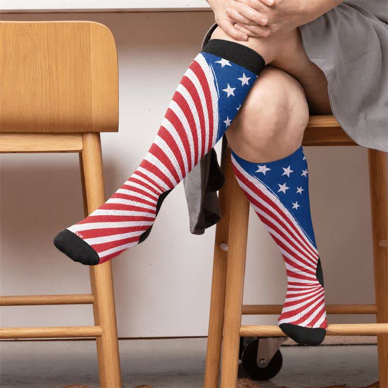Plus Size Starburst Stripe Compression Socks - Black(1 Pair) - 4XL - image 3