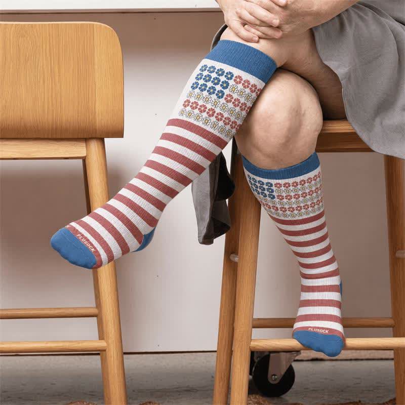 Plus Size Starburst Stripe Compression Socks - Blue(1 Pair) - 4XL - image 1