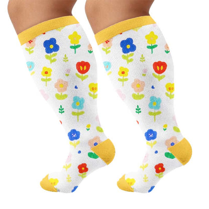 Plus Size Floral Garden Compression Socks - Yellow(1 Pair) - 4XL - image 8