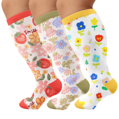 Plus Size Floral Garden Compression Socks - Multicolor(3 Pairs) - 4XL - image 4