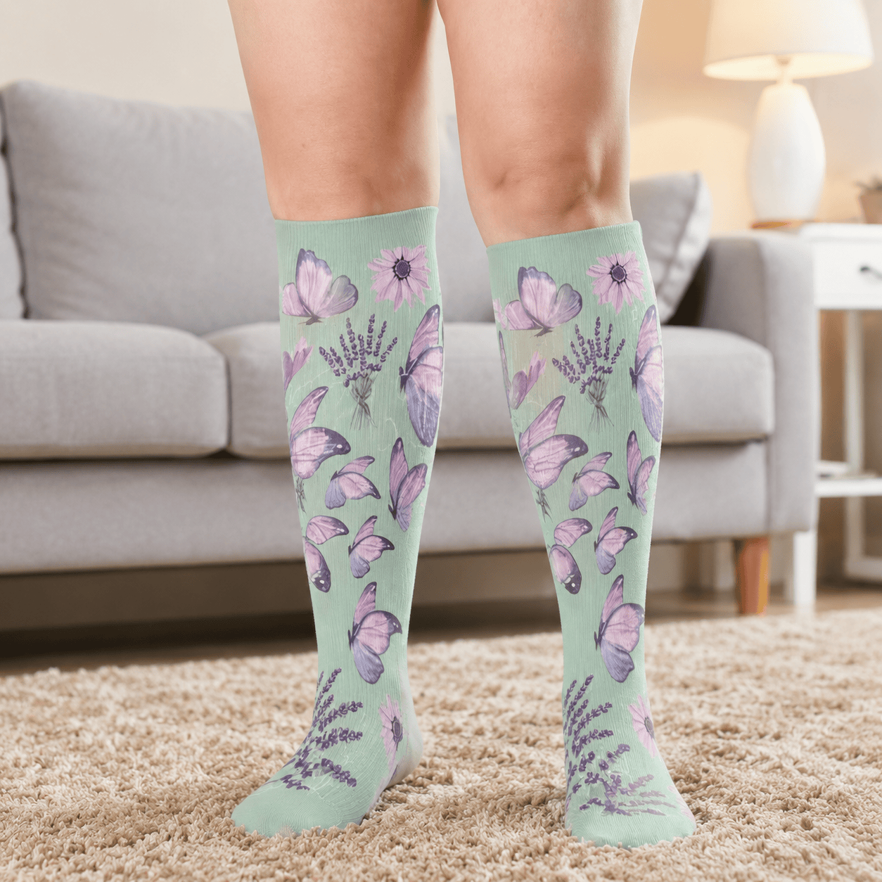 Plus Size Butterflies Dancing Compression Socks - image 1