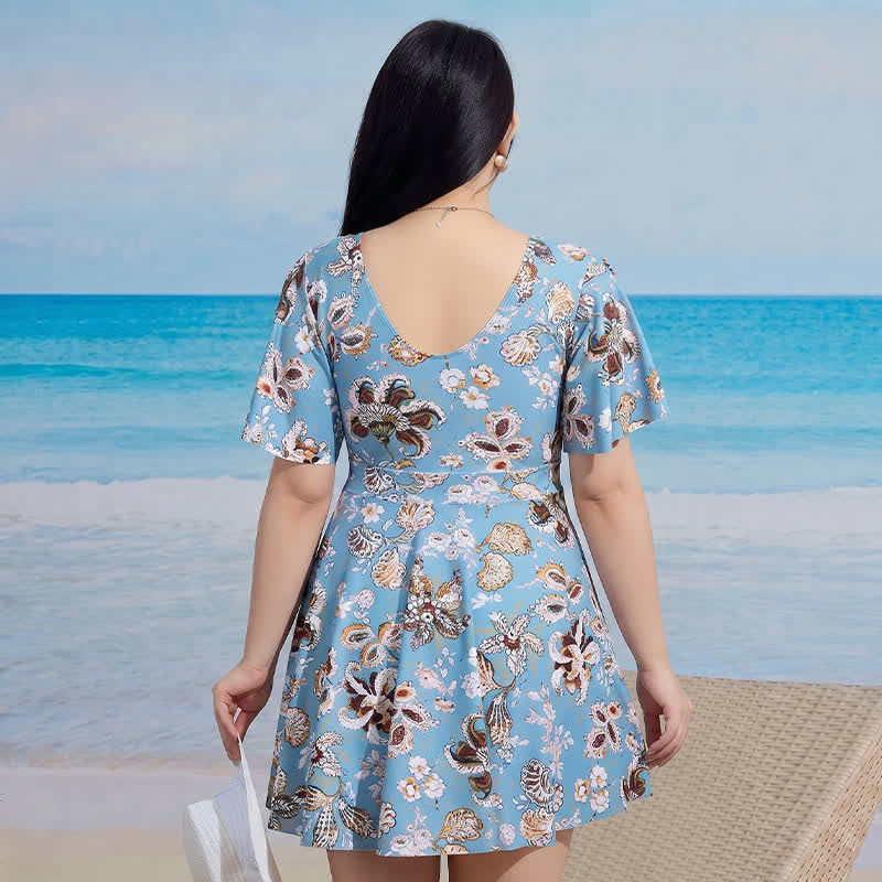 V-neck Flared Sleeve Tummy Control Swim Dress - image 6