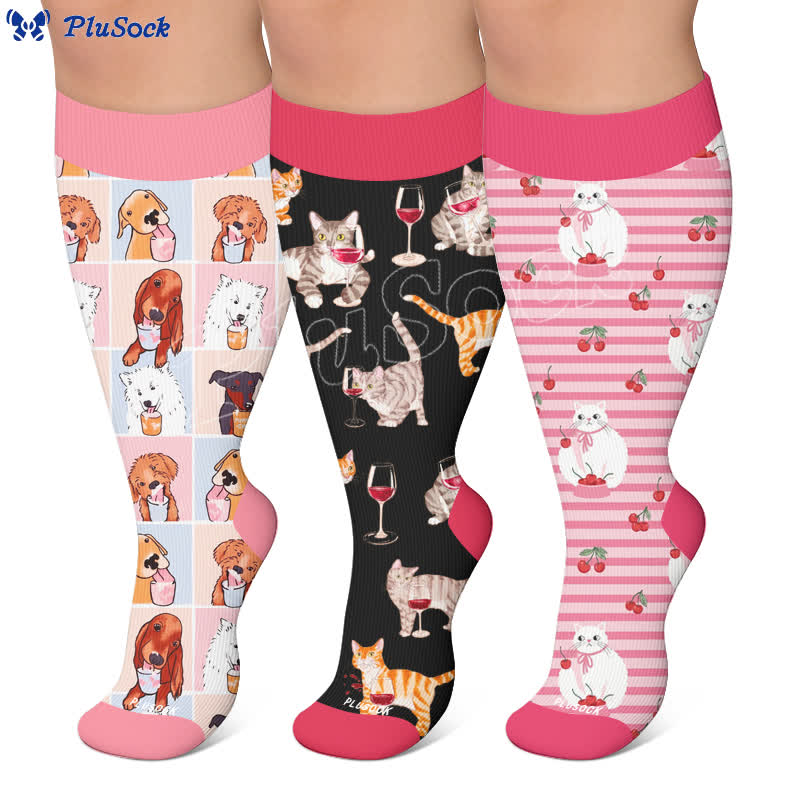 Plus Size Puppy Print Compression Socks - image 0