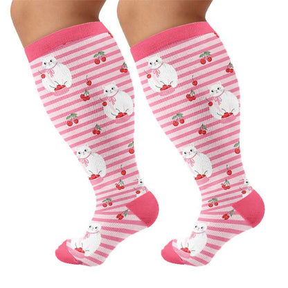 Plus Size Puppy Print Compression Socks - Pink(1 Pair) - 4XL - image 10