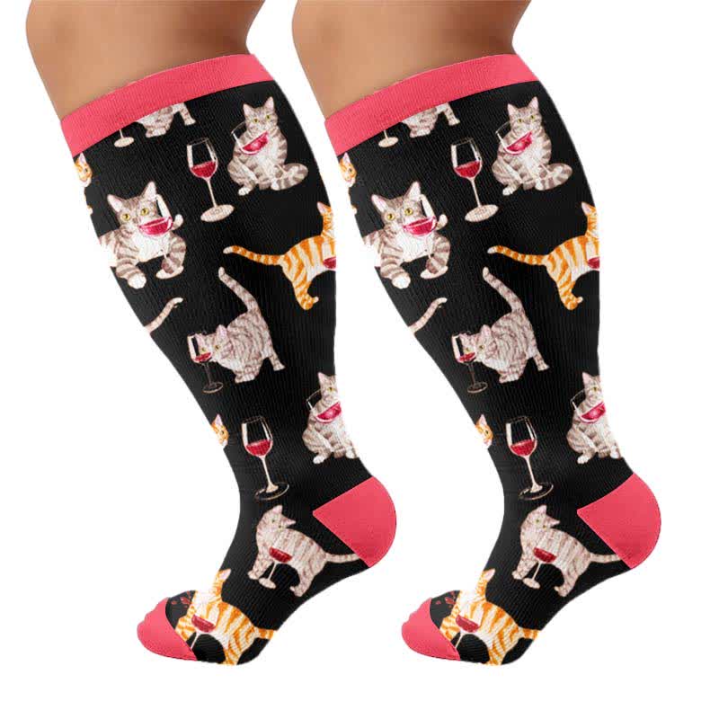 Plus Size Puppy Print Compression Socks - Black(1 Pair) - 4XL - image 8