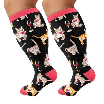 Plus Size Puppy Print Compression Socks - Black(1 Pair) - 4XL - image 8