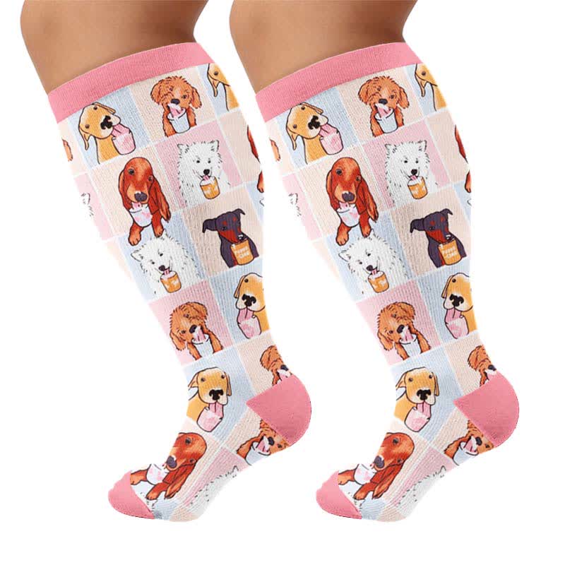 Plus Size Puppy Print Compression Socks - White(1 Pair) - 4XL - image 9