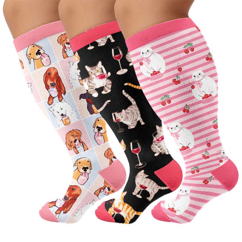 Plus Size Puppy Print Compression Socks - Multicolor(3 Pairs) - 4XL - image 4