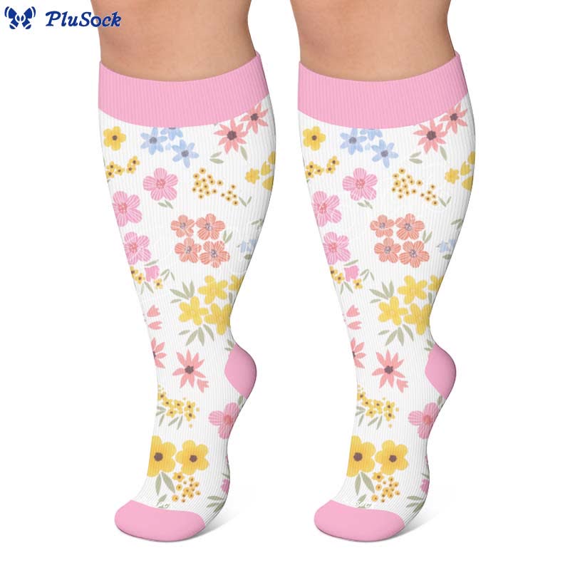 Plus Size Pastel Floral Compression Socks - image 7