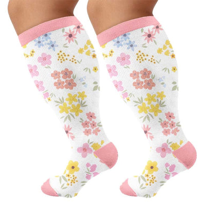 Plus Size Pastel Floral Compression Socks - Pink(1 Pair) - 4XL - image 9