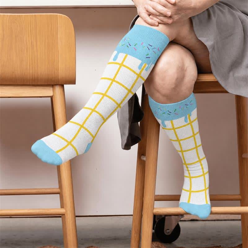 Plus Size Delicious Ice Cream Compression Socks - Blue(1 Pair) - 4XL(1 Pair) - image 1
