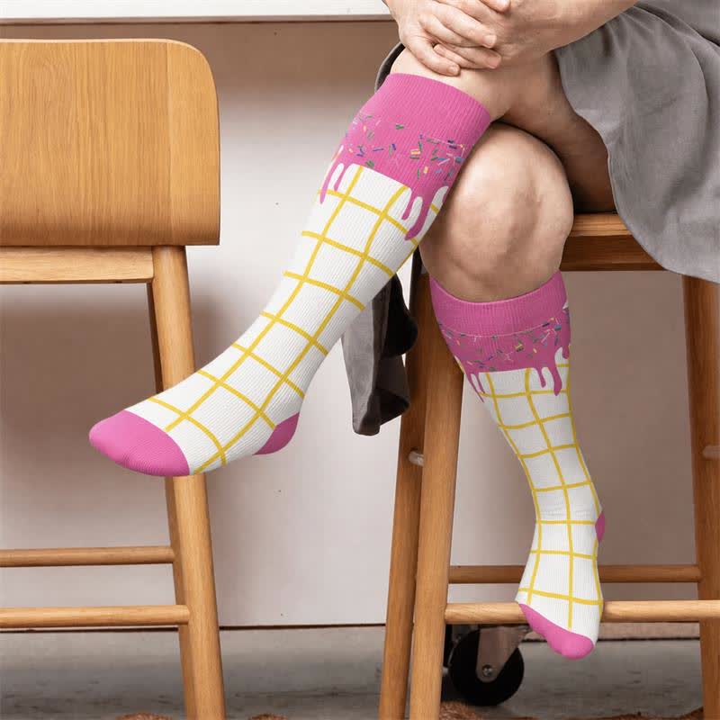 Plus Size Delicious Ice Cream Compression Socks - Pink(1 Pair) - 4XL(1 Pair) - image 3