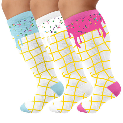 Plus Size Delicious Ice Cream Compression Socks - Multicolor(3 Pairs) - 4XL(1 Pair) - image 4