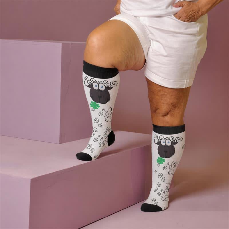 Plus Size Animale abstracte Compression Socks - White(1 Pair) - 4XL - image 2