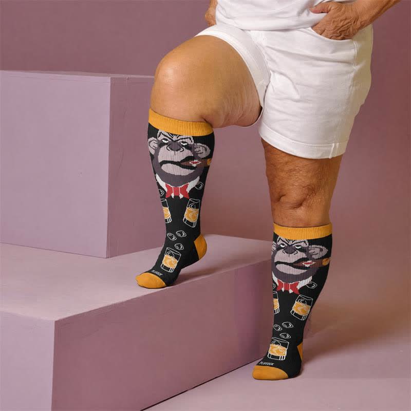 Plus Size Animale abstracte Compression Socks - Black(1 Pair) - 4XL - image 3