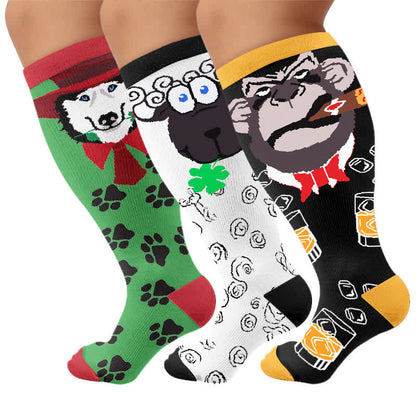Plus Size Animale abstracte Compression Socks - Multicolor(3 Pairs) - 4XL - image 4