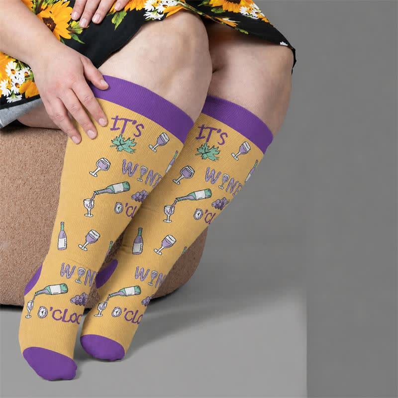 Plus Size Wine O'Clock Compression Socks - Yellow(1 Pair) - 4XL - image 3