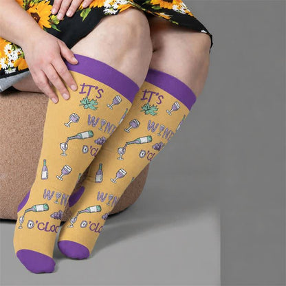 Plus Size Wine O'Clock Compression Socks - Yellow(1 Pair) - 4XL - image 3