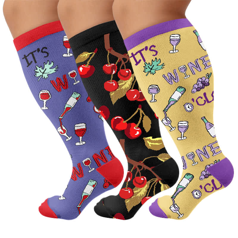 Plus Size Wine O'Clock Compression Socks - Multicolor(3 Pairs) - 4XL - image 4