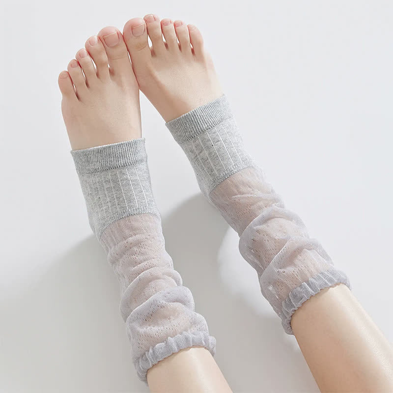 Sheer Lace Quarter Slouch Socks(3 Pairs) - Gray - EU35-39(US2-6) - image 3