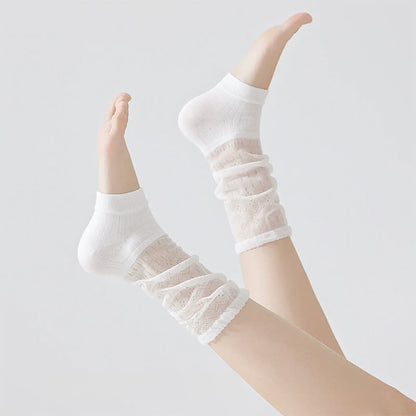 Sheer Lace Quarter Slouch Socks(3 Pairs) - White - EU35-39(US2-6) - image 2
