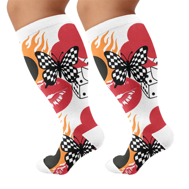 Plus Size Creative Butterfly Compression Socks - White(1 Pair) - 4XL - image 8