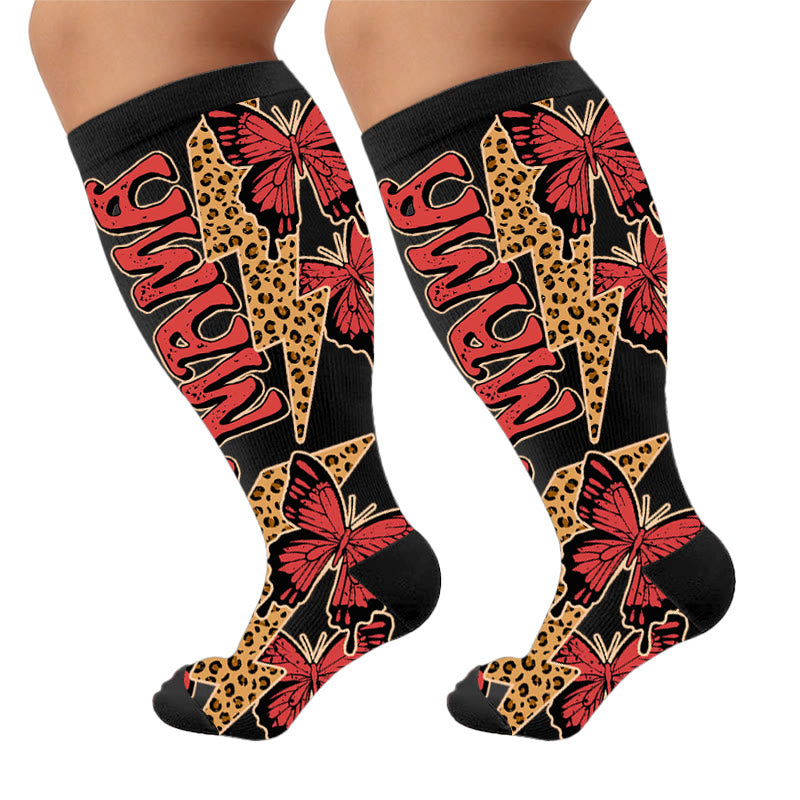 Plus Size Creative Butterfly Compression Socks - Black(1 Pair) - 4XL - image 9