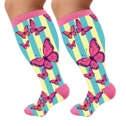 Plus Size Creative Butterfly Compression Socks - Pink(1 Pair) - 4XL - image 10