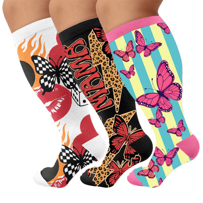 Plus Size Creative Butterfly Compression Socks - Multicolor(3 Pairs) - 4XL - image 4