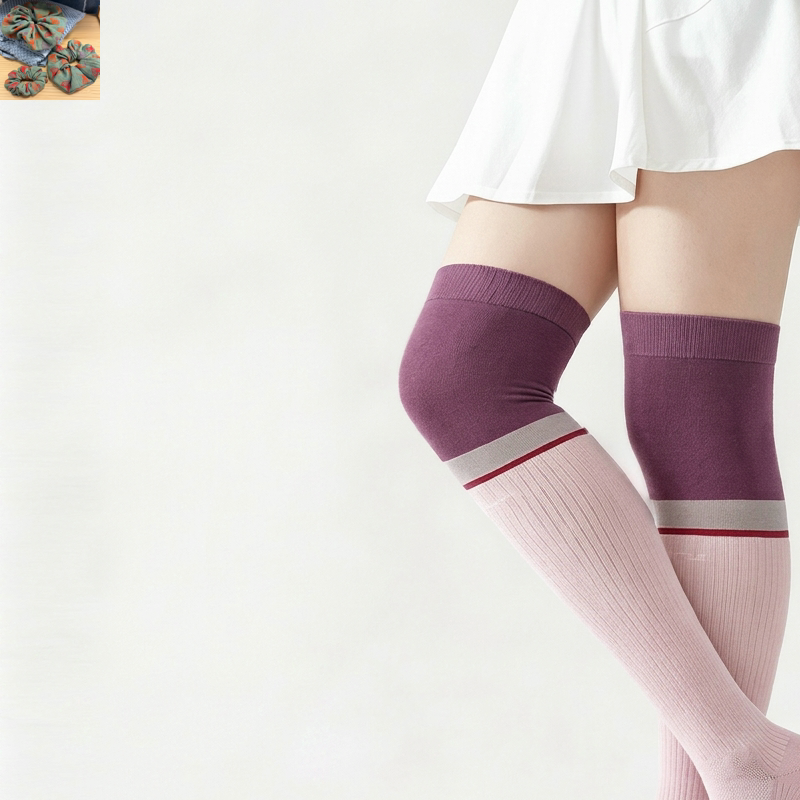 Plus Size Colorblock Ribbed Thigh High Compression Socks - Purple - EU35-40(US2-7) - image 5