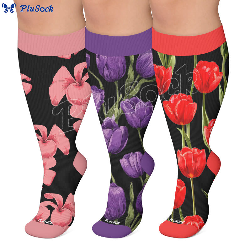 Plus Size Tulip Bloom Compression Socks - image 0