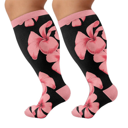 Plus Size Tulip Bloom Compression Socks - Pink(1 Pair) - 4XL - image 8