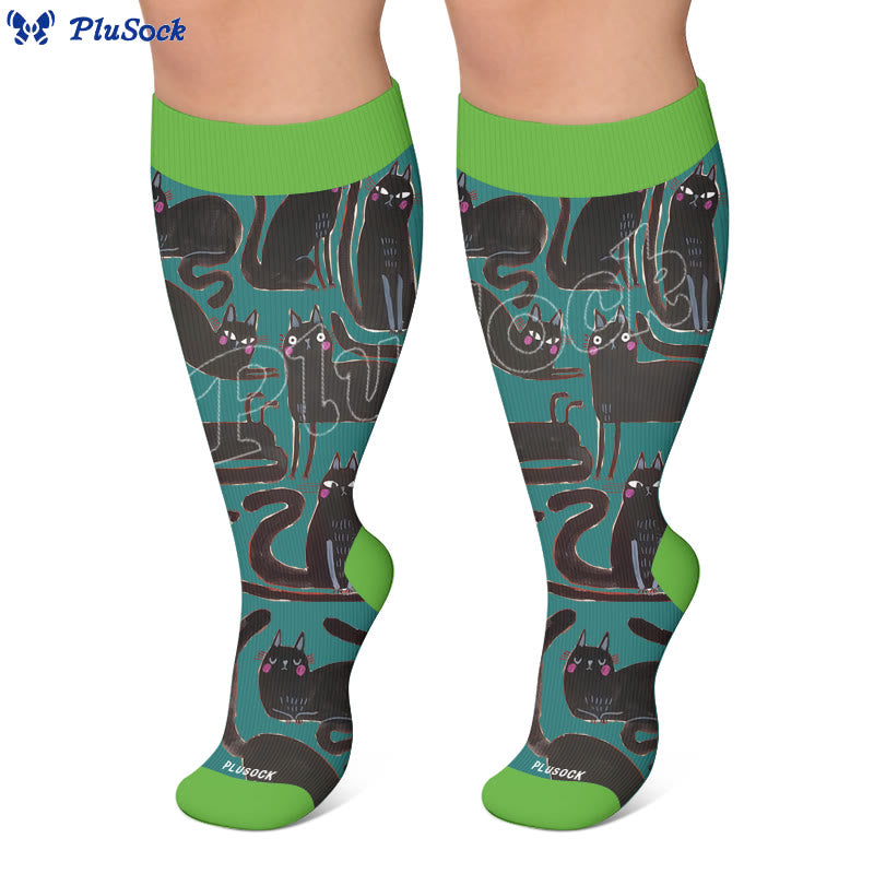 Plus Size Cartoon Black Cat Compression Socks - image 5