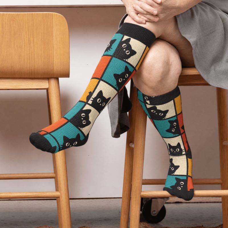 Plus Size Cartoon Black Cat Compression Socks - image 3