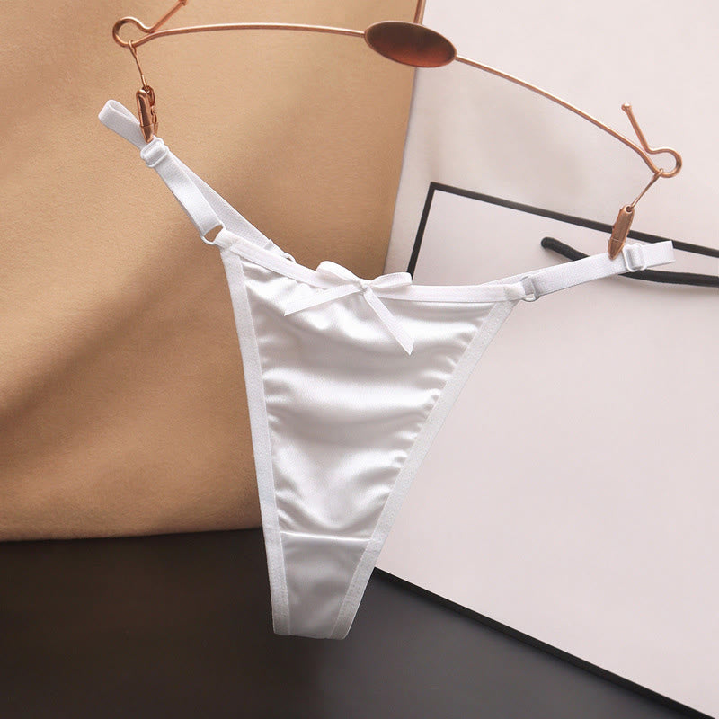 Silky Satin Bow Thong Panties(4 Packs) - White - L - image 10