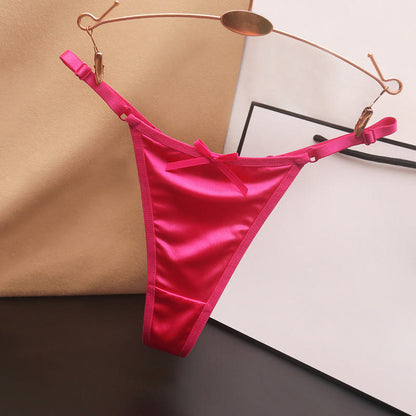 Silky Satin Bow Thong Panties(4 Packs) - Rose - L - image 11