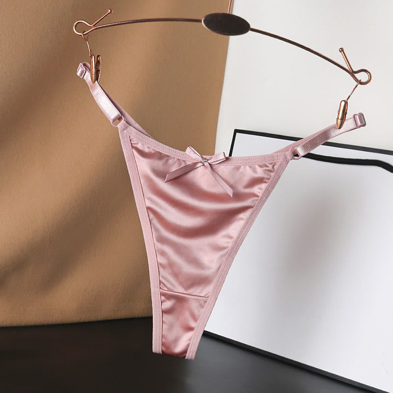 Silky Satin Bow Thong Panties(4 Packs) - Pink - L - image 15
